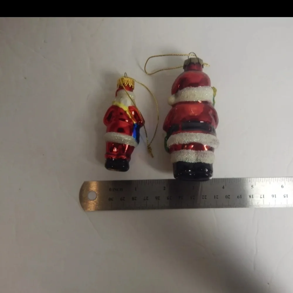 Hand Blown Glass Christmas Ornaments Lot of Two Santa and Santa Bear Glitter‎
